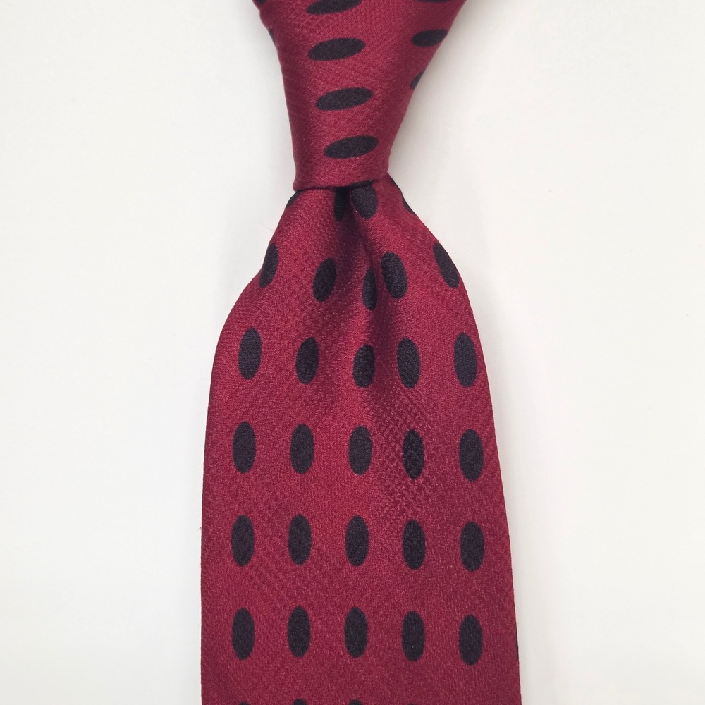 XMI Mark Shale Burgundy Navy Polka Dot Tie 100% Italian Silk